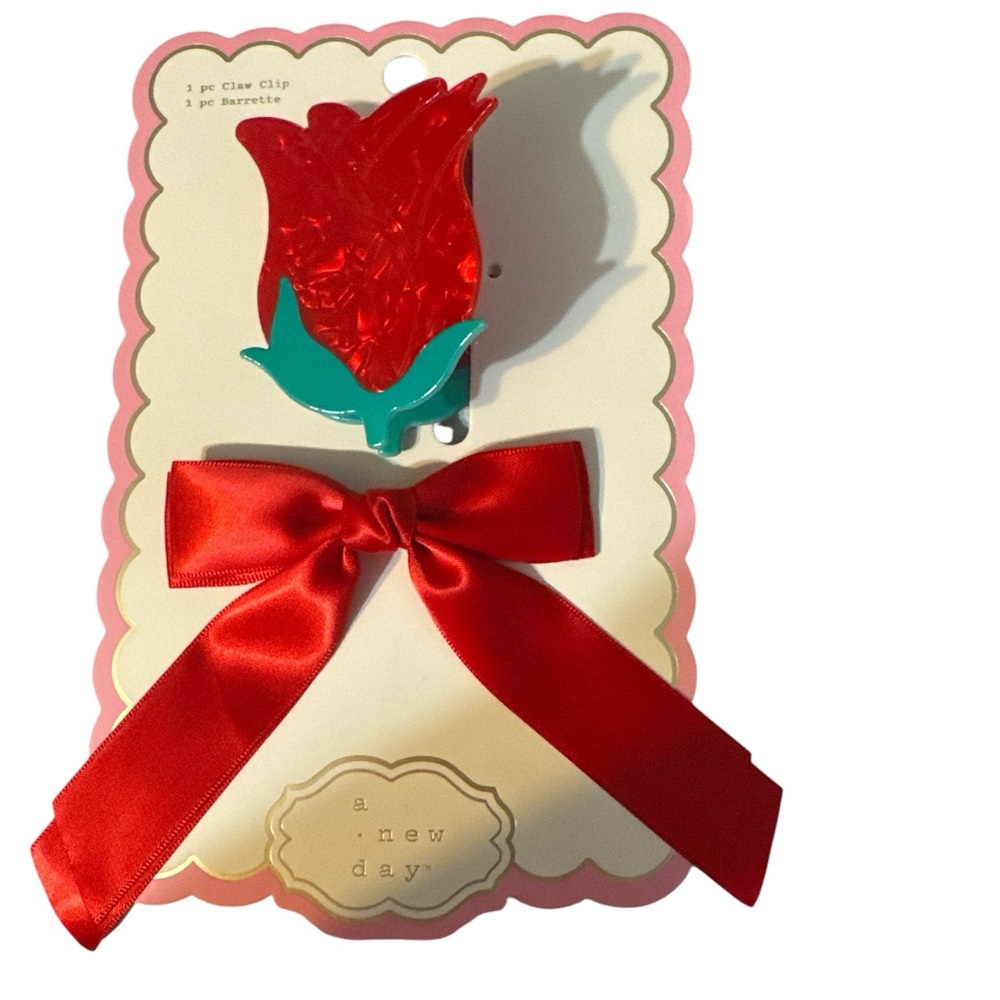 Red Rose Hair Claw Clip and Bow barrette